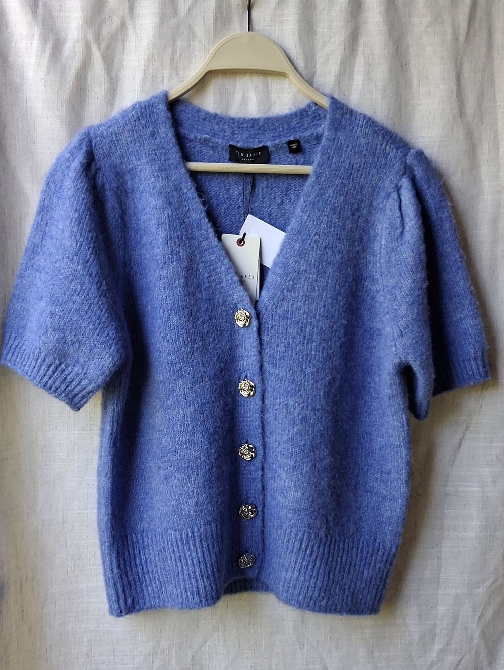 Ted Baker London Short Sleeve Button Front Cardigan Dusty Cobalt Blue S